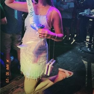 Lulus white fringe lace up dress